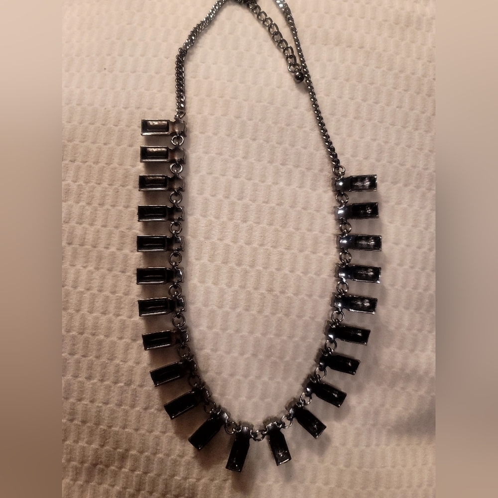 Peach Rhinestone Statement Necklace With Charcoal Metal Accents - Picture 6 of 7